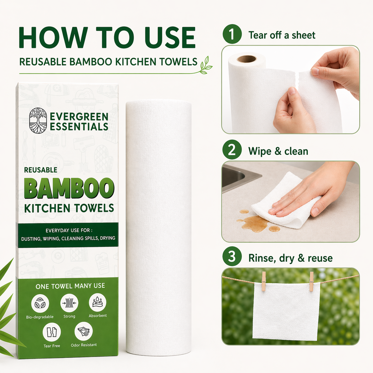 Evergreen Essentials Bamboo Kitchen Towels
